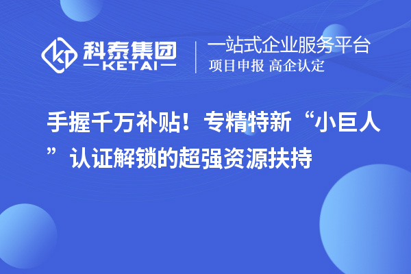 手握千万补贴!专精特新“小巨人”认证解锁的超强资源扶持