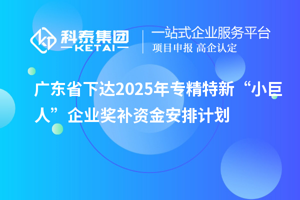 广东省下达2025年专精特新“小巨人”企业奖补资金安排计划