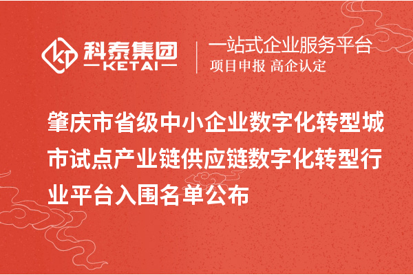 肇庆市省级中小企业数字化转型城市试点产业链供应链数字化转型行业平台入围名单公布