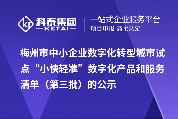 梅州市中小企业数字化转型城市试点“小快轻准”数字化产品和服务清单(第三批)的公示