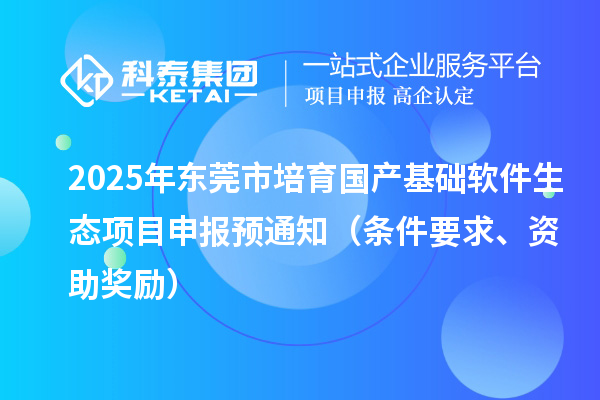 2025年东莞市培育国产基础软件生态项目申报预通知(条件要求、资助奖励)
