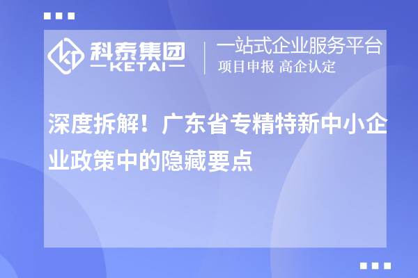 深度拆解!广东省专精特新中小企业政策中的隐藏要点