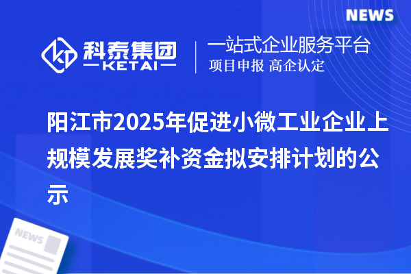 阳江市2025年促进小微工业企业上规模发展奖补资金拟安排计划的公示