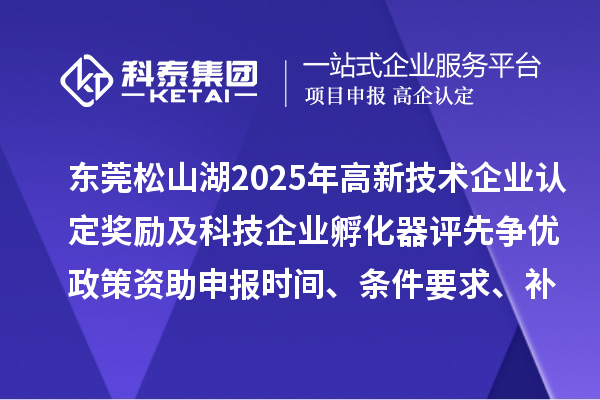 东莞松山湖2025年
奖励及科技企业孵化器评先争优政策资助申报时间、条件要求、补助标准