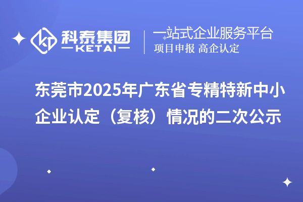东莞市2025年广东省专精特新中小企业认定(复核)情况的二次公示