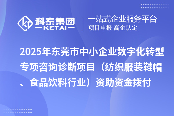 2025年东莞市中小企业数字化转型专项咨询诊断项目(纺织服装鞋帽、食品饮料行业)资助资金拨付