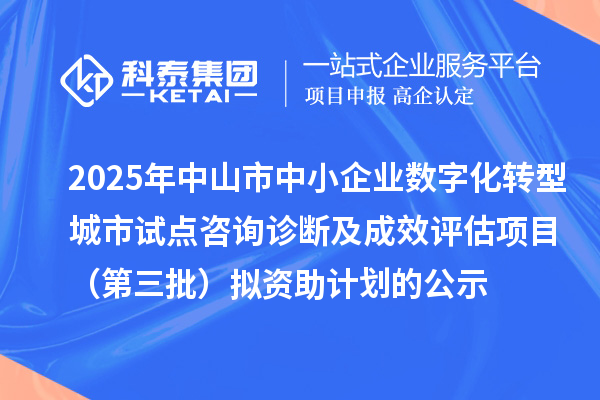 2025年中山市中小企业数字化转型城市试点咨询诊断及成效评估项目(第三批)拟资助计划的公示