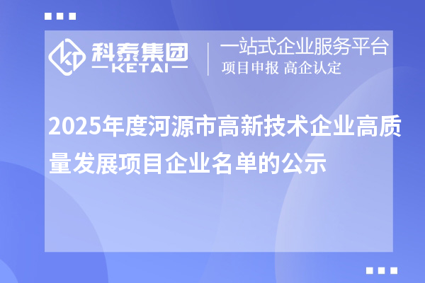 2025年度河源市高新技术企业高质量发展项目企业名单的公示
