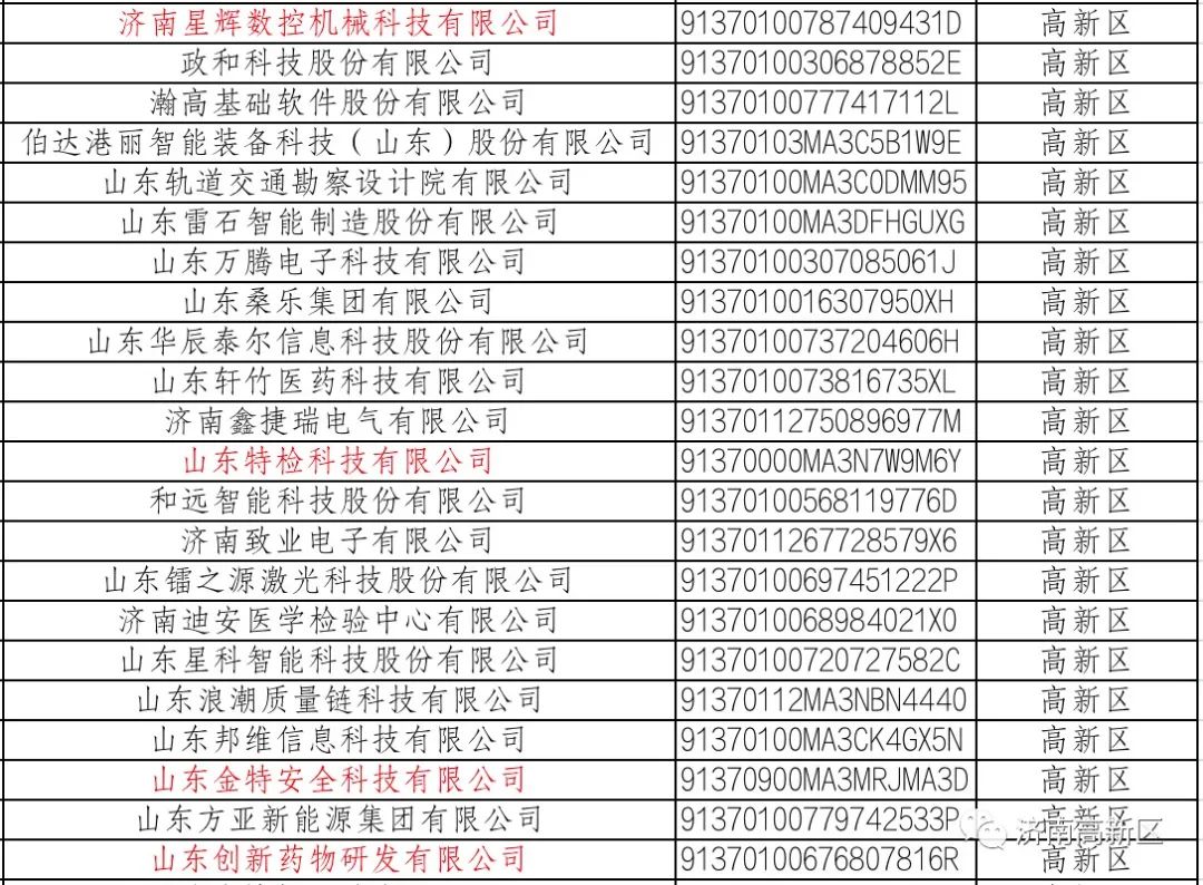 济南市瞪羚企业名单