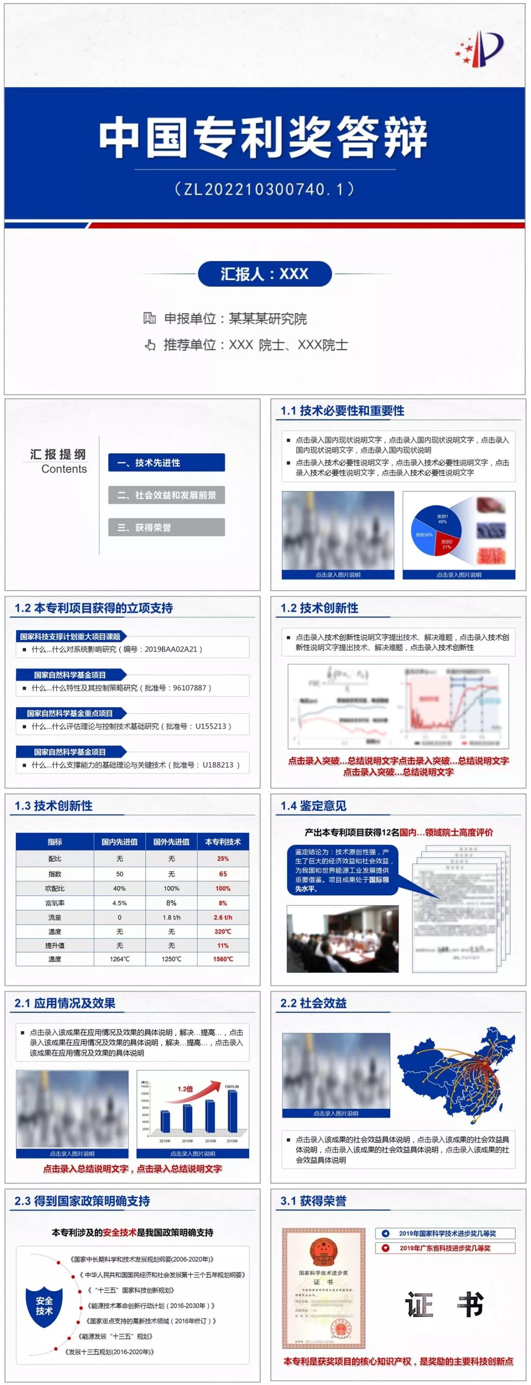 中国专利奖答辩PPT制作范文模板