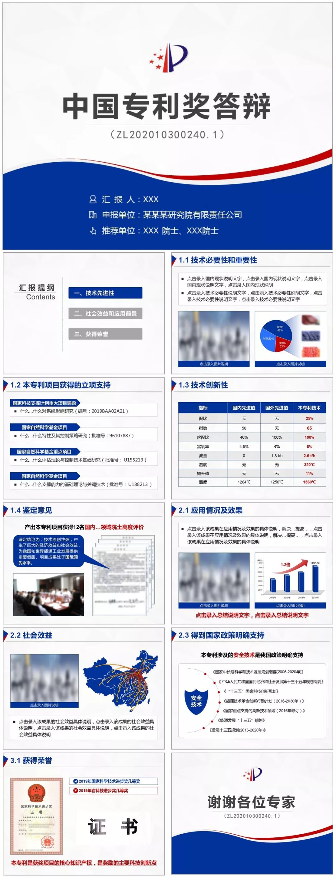 中国专利奖答辩PPT制作范文模板