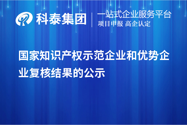 国家知识产权示范企业和优势企业复核结果的公示