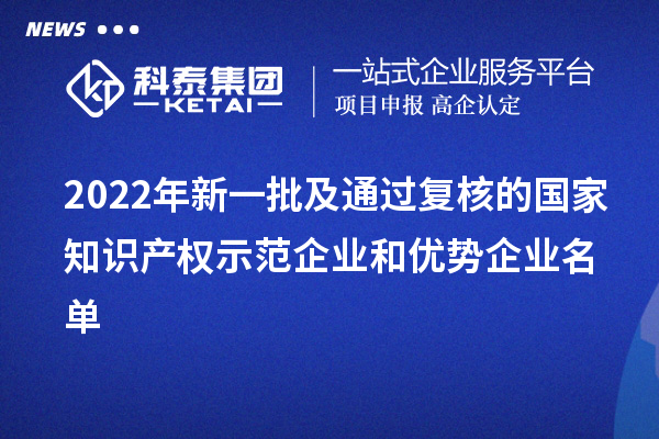 2022年新一批及通过复核的国家知识产权示范企业和优势企业名单