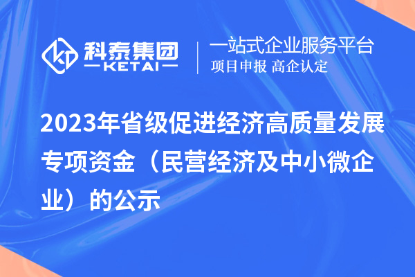 2023年省级促进经济高质量发展专项资金（民营经济及中小微企业）的公示