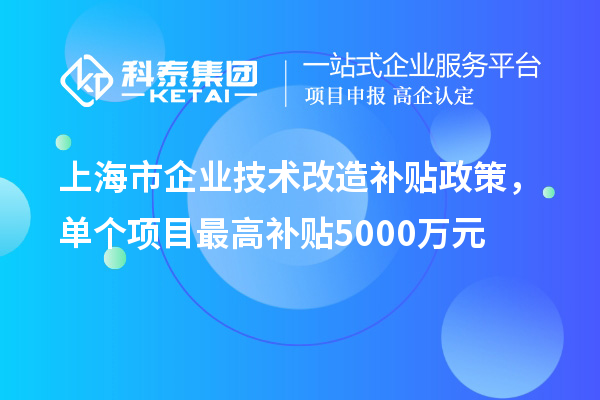 上海市企业技术改造补贴政策，单个项目最高补贴5000万元