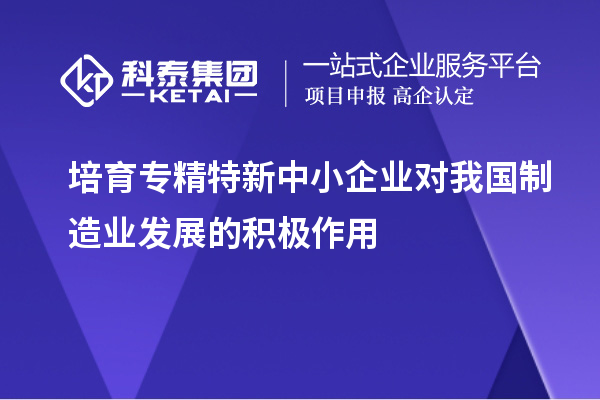 培育专精特新中小企业对我国制造业发展的积极作用