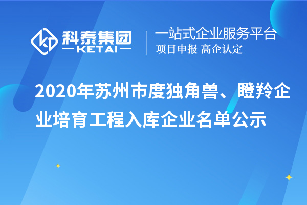 2020年苏州市度独角兽、瞪羚企业培育工程入库企业名单公示