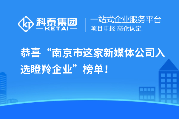 恭喜“南京市这家新媒体公司入选瞪羚企业”榜单！