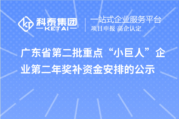 广东省第二批重点“小巨人”企业第二年奖补资金安排的公示