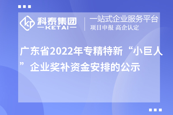 广东省2022年专精特新“小巨人”企业奖补资金安排的公示