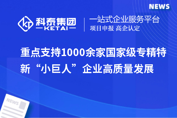 重点支持1000余家国家级专精特新“小巨人”企业高质量发展