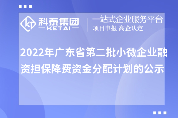 2022年广东省第二批小微企业融资担保降费资金分配计划的公示