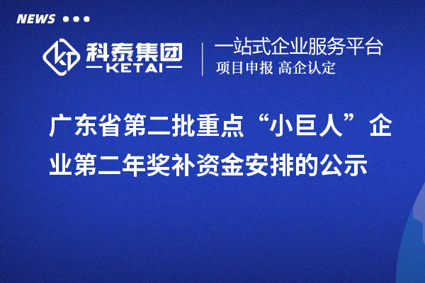 广东省第二批重点“小巨人”企业第二年奖补资金安排的公示