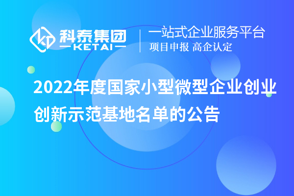 2022年度国家小型微型企业创业创新示范基地名单的公告