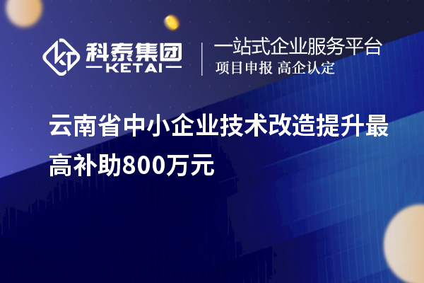 云南省中小企业技术改造提升最高补助800万元