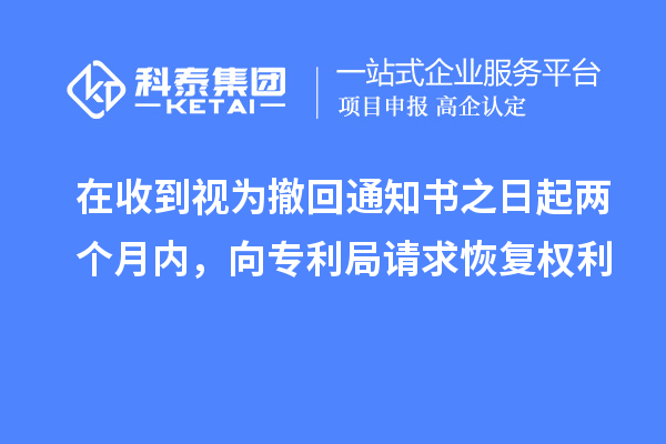 在收到视为撤回通知书之日起两个月内，向专利局请求恢复权利