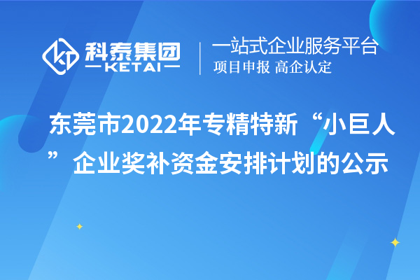  东莞市2022年专精特新“小巨人”企业奖补资金安排计划的公示