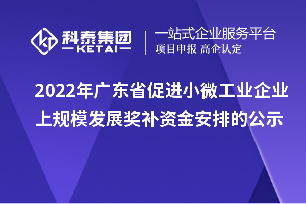 2022年广东省促进小微工业企业上规模发展奖补资金安排的公示