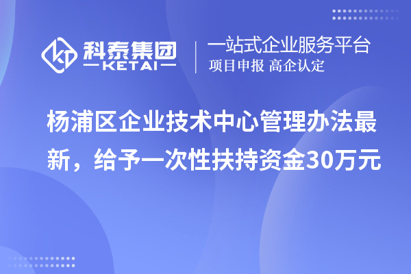 杨浦区企业技术中心管理办法最新，给予一次性扶持资金30万元