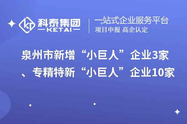 泉州市新增“小巨人”企业3家、专精特新“小巨人”企业10家