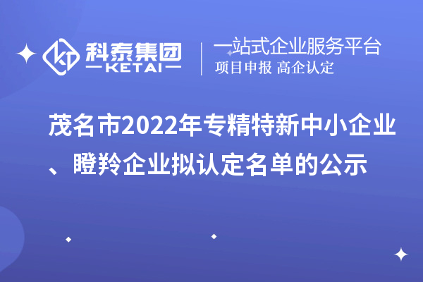 茂名市2022年专精特新中小企业、瞪羚企业拟认定名单的公示