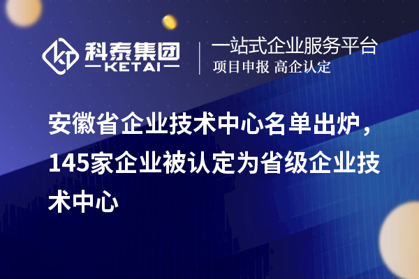 安徽省企业技术中心名单出炉，145家企业被认定为省级企业技术中心