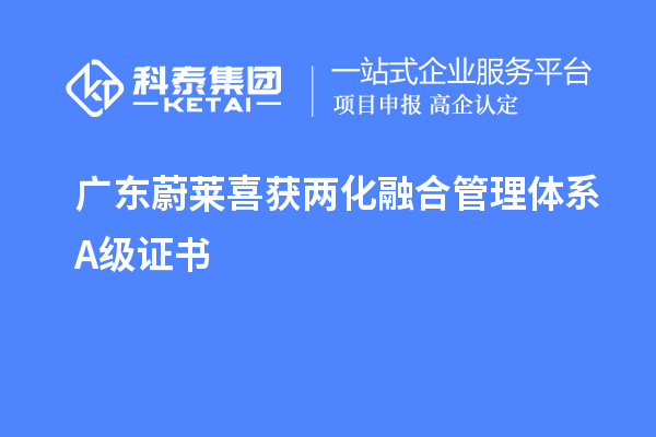 广东蔚莱喜获两化融合管理体系A级证书