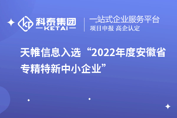 天帷信息入选“2022年度安徽省专精特新中小企业”