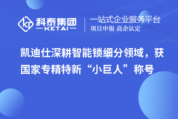 凯迪仕深耕智能锁细分领域，获国家专精特新“小巨人”称号