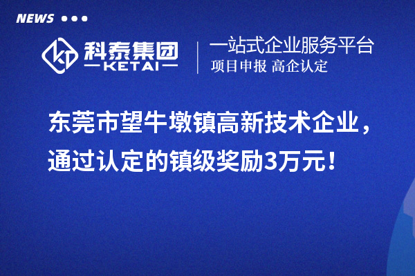 东莞市望牛墩镇高新技术企业，通过认定的镇级奖励3万元！