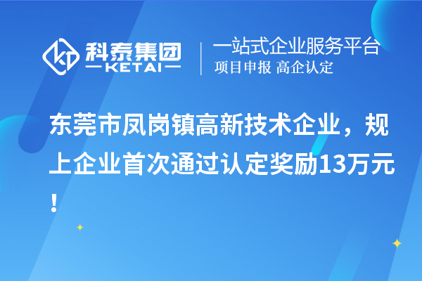 东莞市凤岗镇高新技术企业，规上企业首次通过认定奖励13万元！