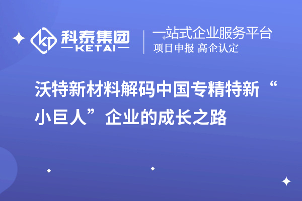 沃特新材料解码中国专精特新“小巨人”企业的成长之路