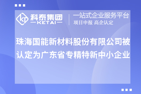 珠海国能新材料股份有限公司被认定为广东省专精特新中小企业