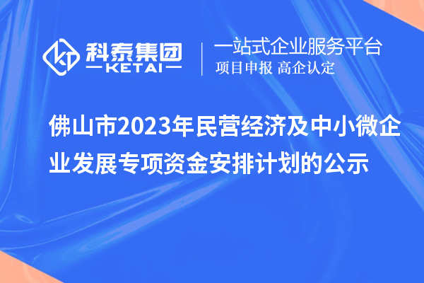 佛山市2023年民营经济及中小微企业发展专项资金安排计划的公示