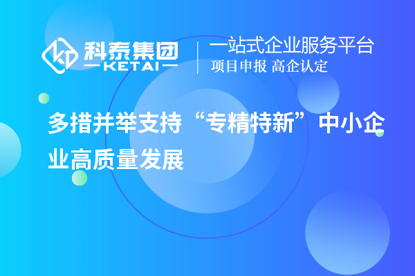 多措并举支持“专精特新”中小企业高质量发展