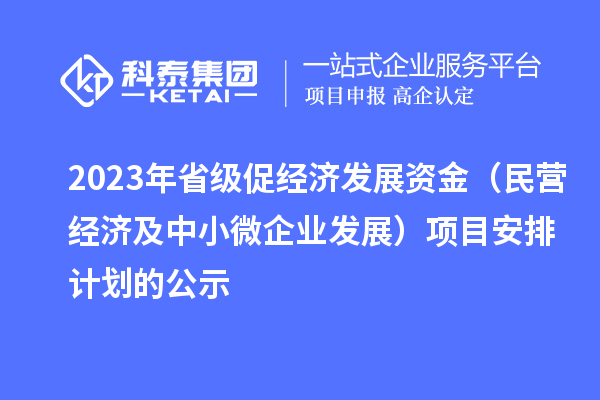 2023年省级促经济发展资金（民营经济及中小微企业发展）项目安排计划的公示