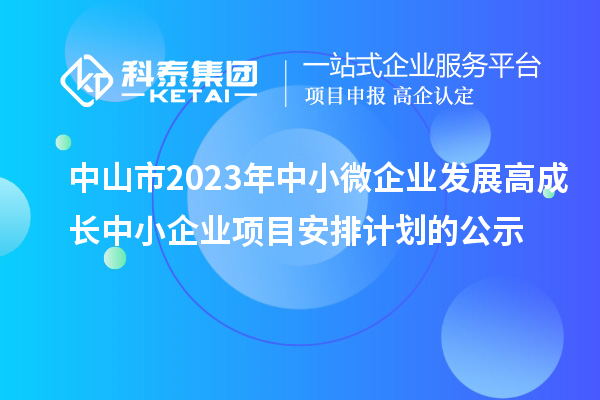 中山市2023年中小微企业发展高成长中小企业项目安排计划的公示