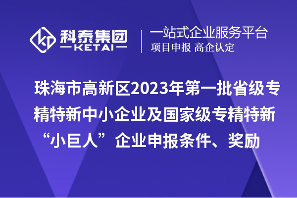 珠海市高新区2023年第一批省级专精特新中小企业及国家级专精特新“小巨人”企业申报条件、奖励