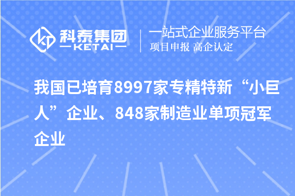 我国已培育8997家专精特新“小巨人”企业、848家制造业单项冠军企业