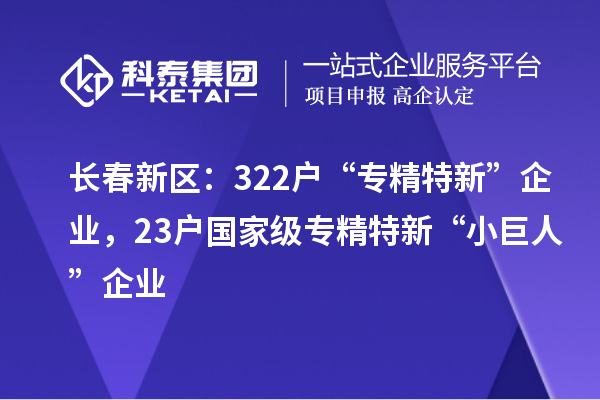 长春新区：322户“专精特新”企业，23户国家级专精特新“小巨人”企业